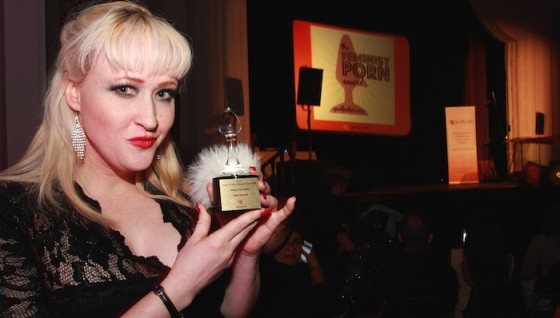 Julie Simone with her Feminist Porn Indie Icon Award